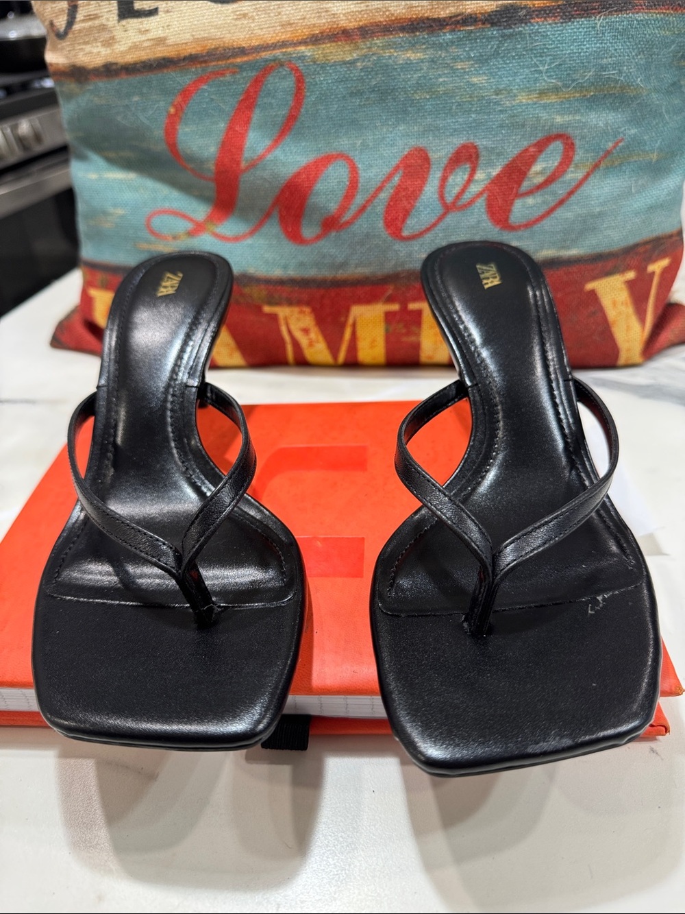 Zara Black Square-Toe Strappy Heeled Sandals